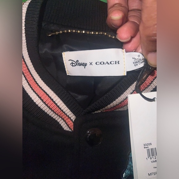 NWT Disney x Coach 10% Leather Black Varsity Jacket size 8 - Picture 7 of 17